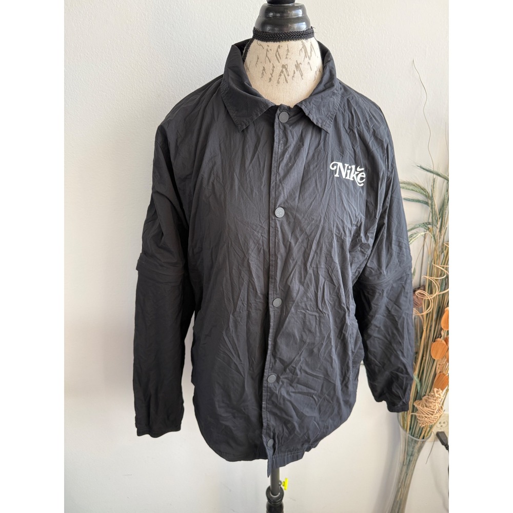 Nike Storm-FIT Mens Coaches Jacket Black Ripstop Snap Front Script Logo Size M